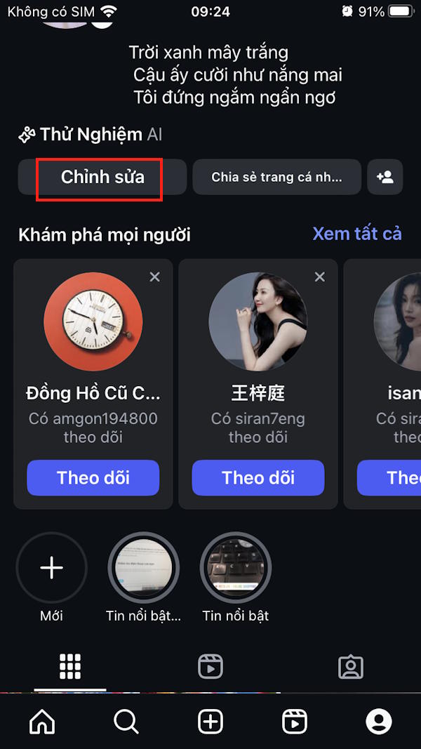 Chỉnh sửa thông tin cá nhân Instagram