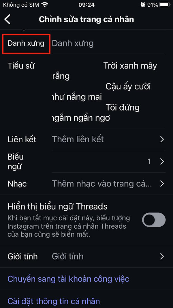 Chỉnh danh xưng Instagram