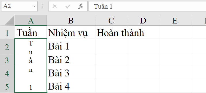 Chữ viết dọc trong Excel