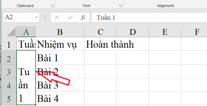 Xuống dòng trong ô Excel