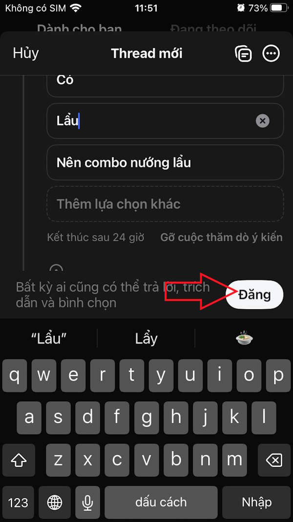 Đăng bình chọn trên Threads