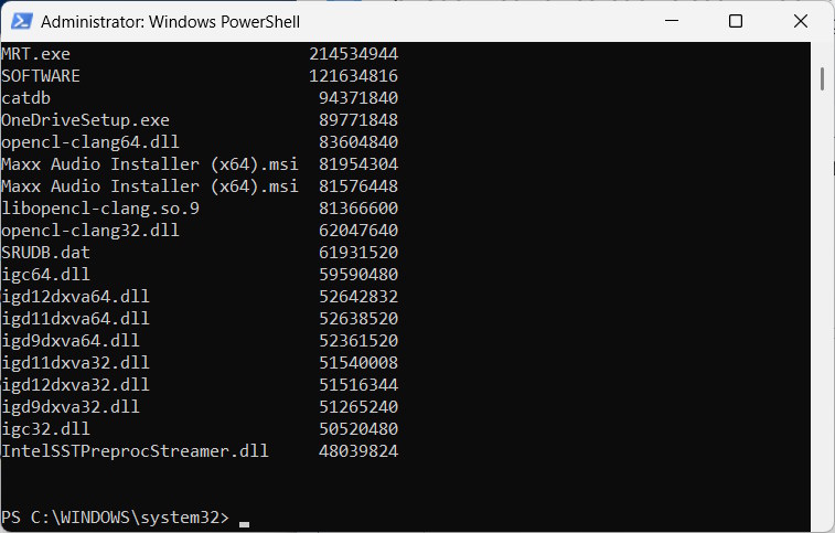 PowerShell hiện tệp lớn