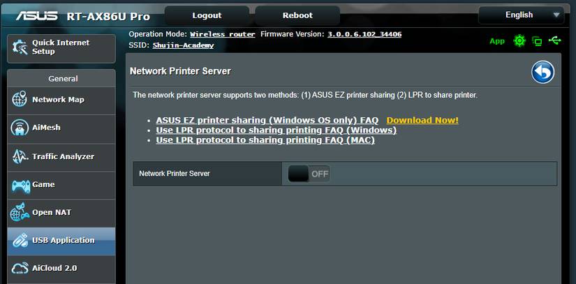 Tùy chọn Printer Server của router ASUS