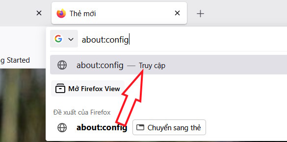 Truy cập thiết lập Firefox