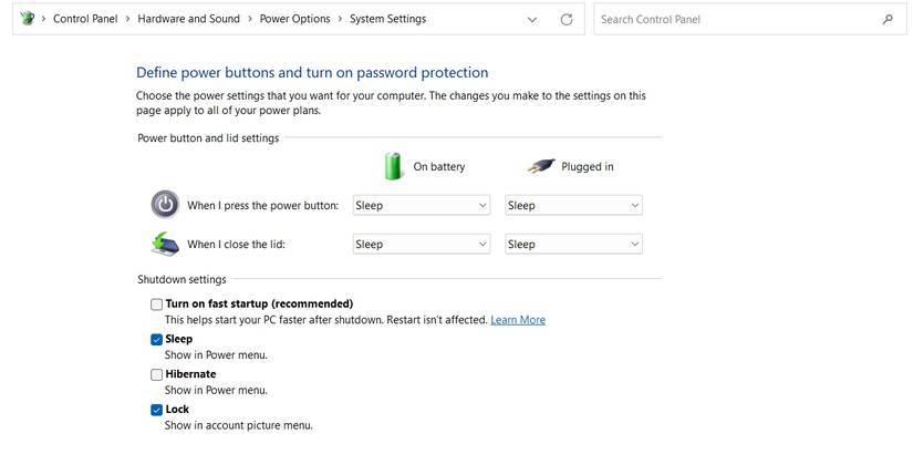 Tắt Fast Startup trong Control Panel
