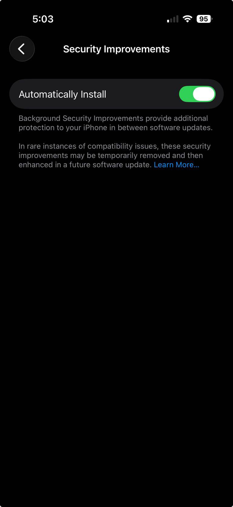 Menu Security Improvements trong iOS 26.1