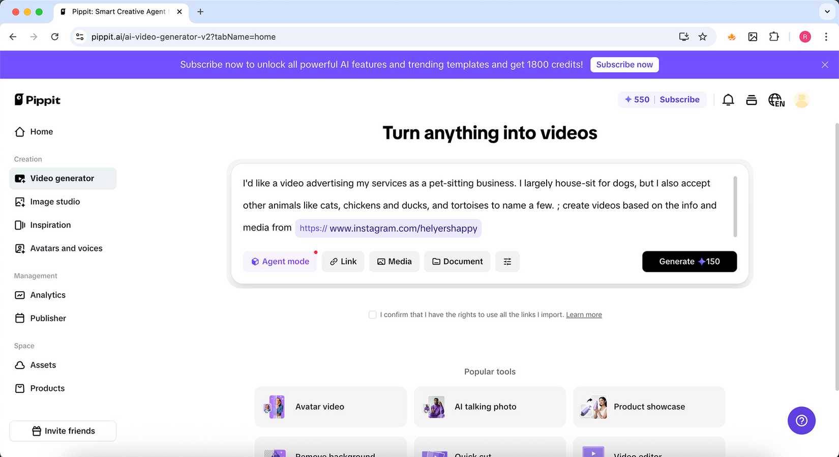 Prompt tạo video AI trong Pippit
