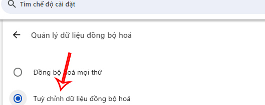 Tùy chỉnh đồng bộ Chrome