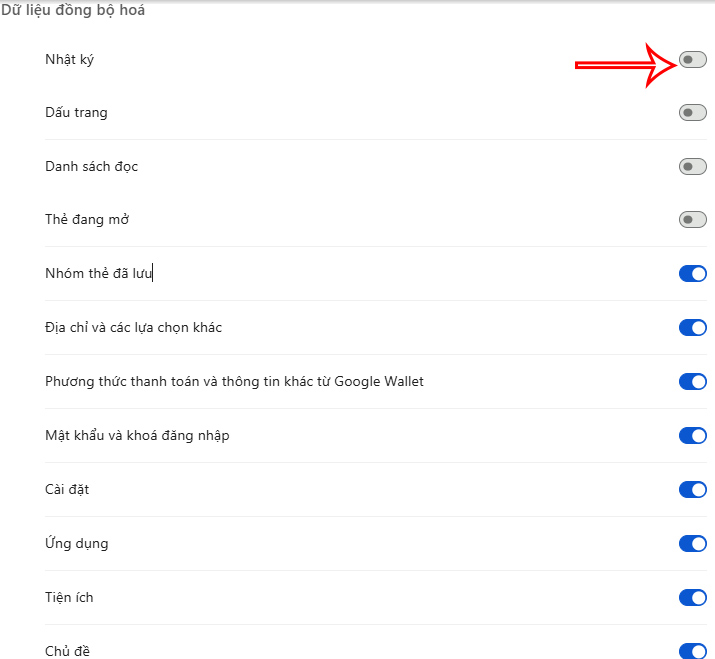 Tắt dữ liệu đồng bộ Chrome