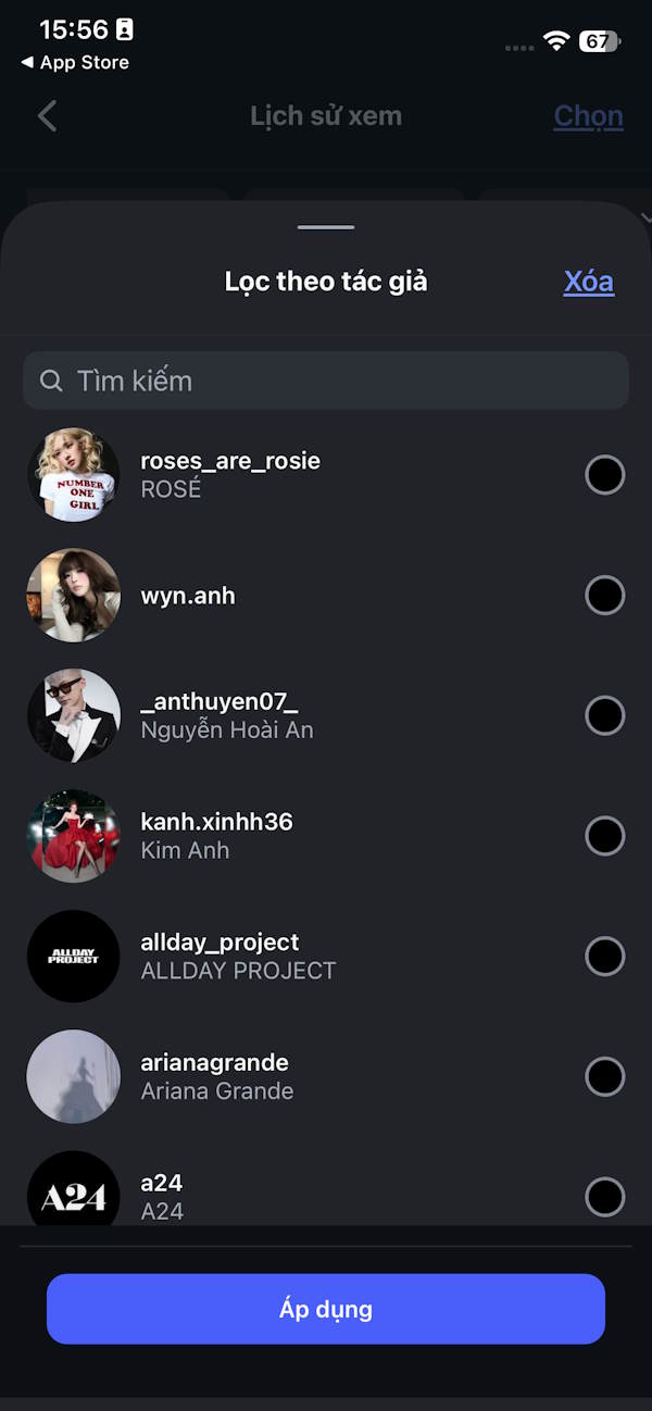 Chọn tác giả đăng video Reels