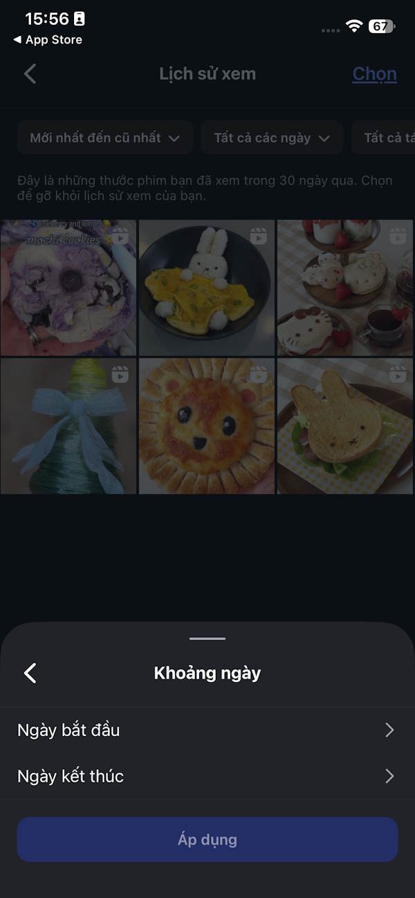 Chọn ngày bắt đầu kết thúc