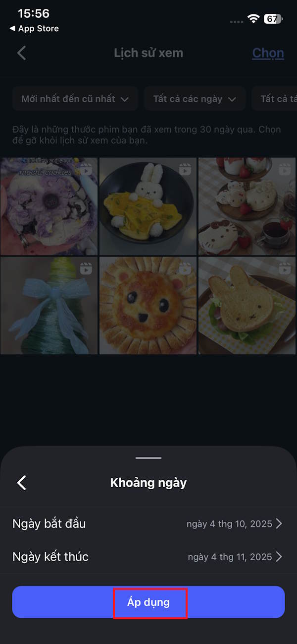 Lọc video Reel đã xem theo khoảng ngày