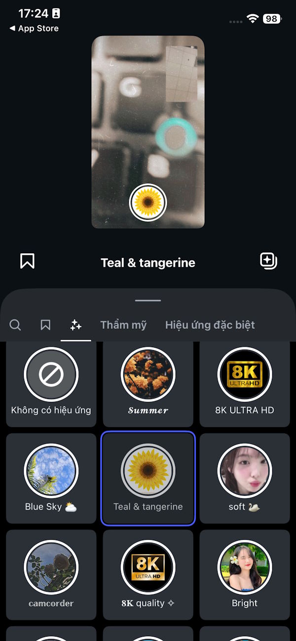 Chọn bộ lọc màu