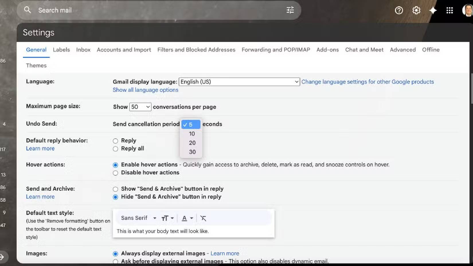 Giới hạn thời gian hoàn tác gửi trong Gmail