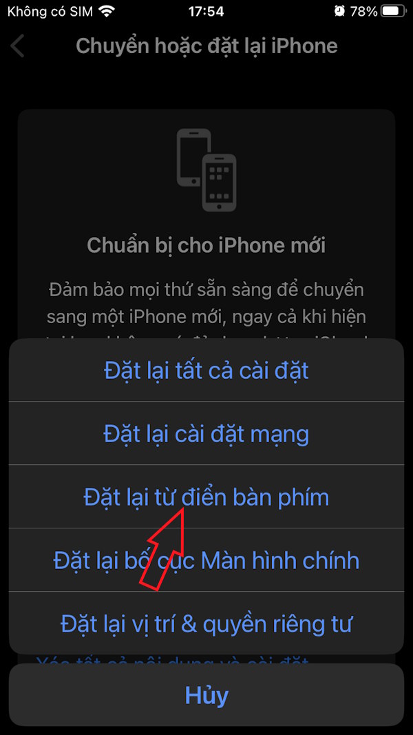 Đặt lại từ điển bản phím