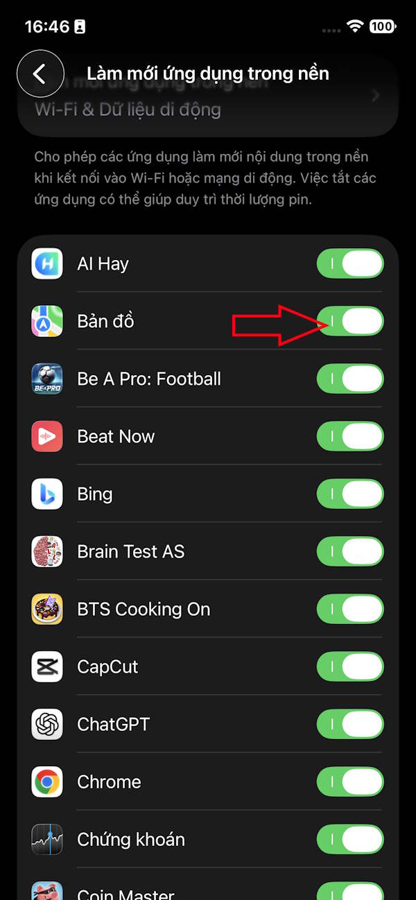 Bật ứng dụng nền Apple Maps