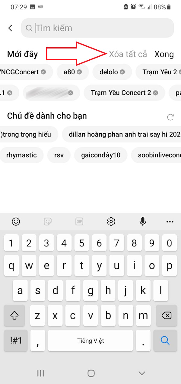Xóa tìm kiếm trong Threads