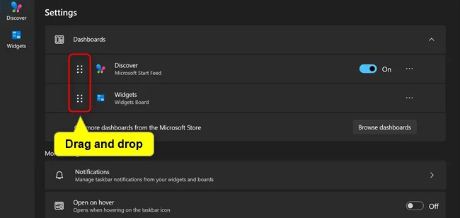 Di chuyển thứ tự bảng thông tin Widgets