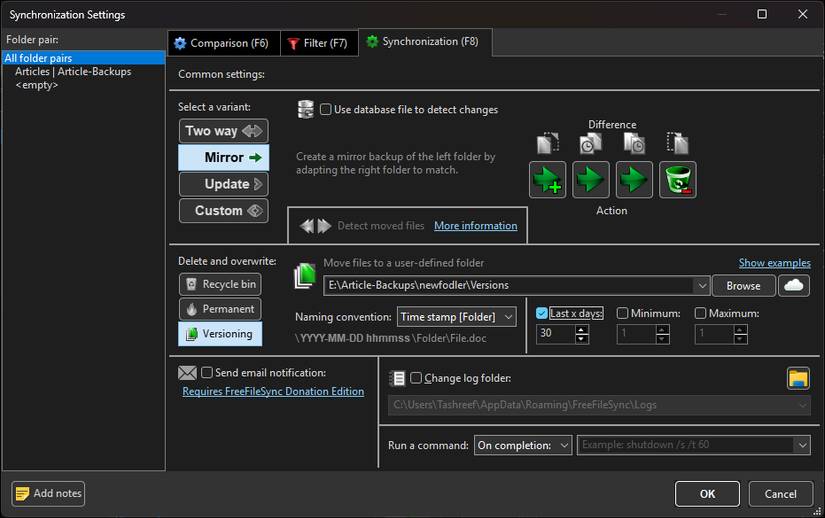 Kiểm soát phiên bản đồng bộ hóa FreeFileSync