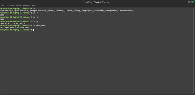 Sử dụng lệnh id để hiển thị ID số và cách sử dụng cơ bản