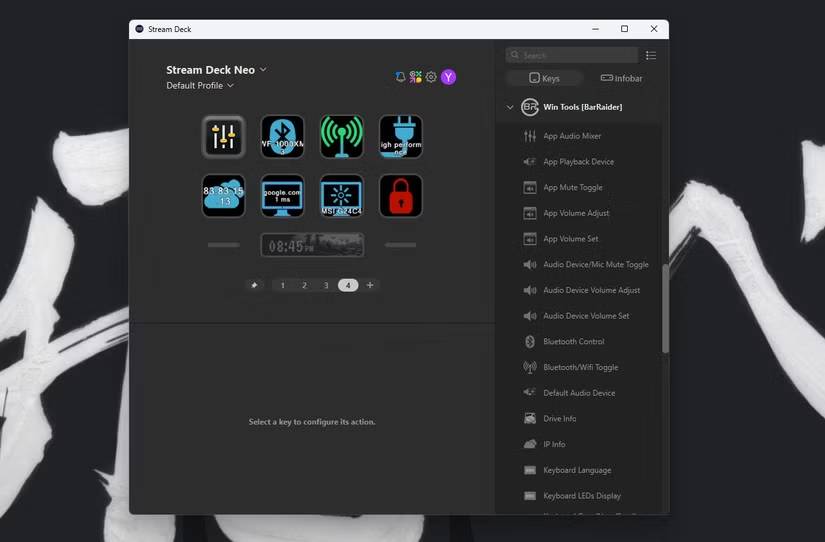 Plugin Win Tools trên Stream Deck Neo