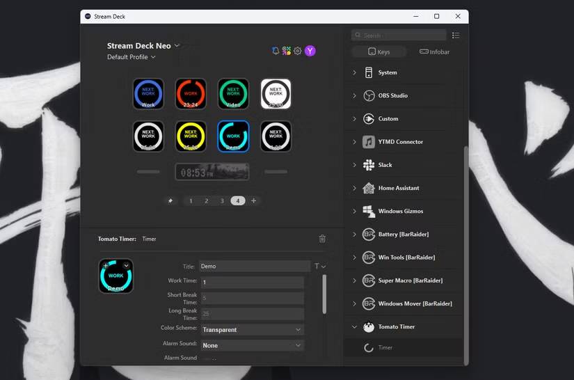 Plugin Tomato Timer trên Stream Deck Neo