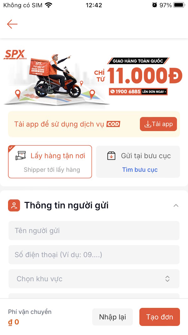 Chọn cách gửi hàng