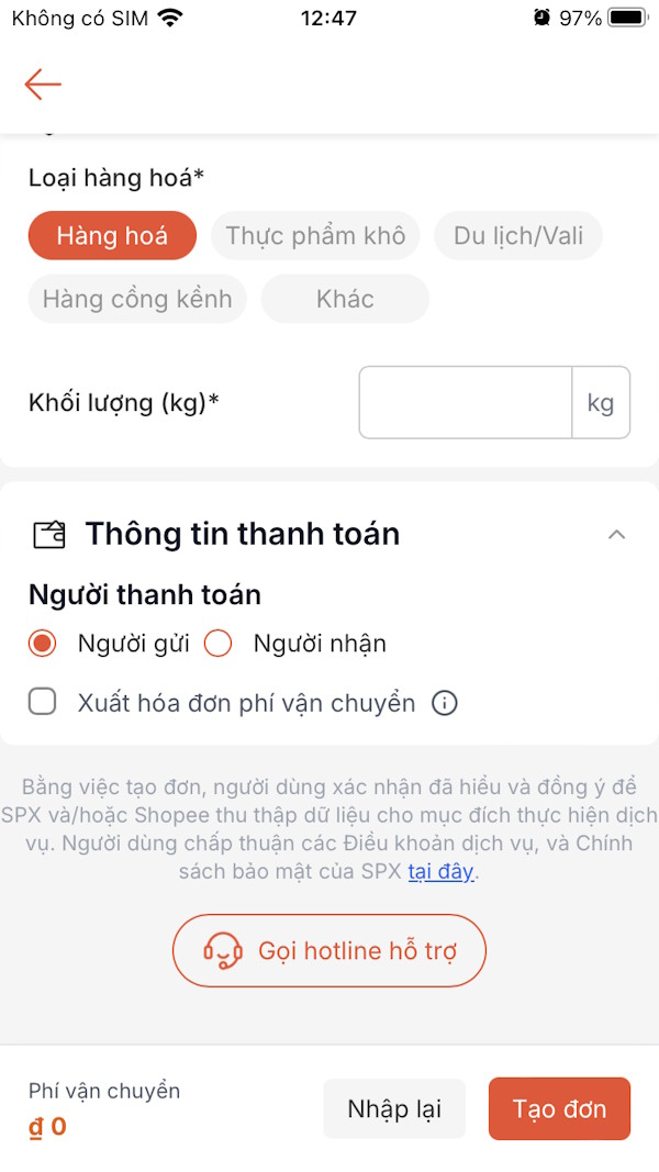 Tạo đơn hàng vận chuyển trên Shopee