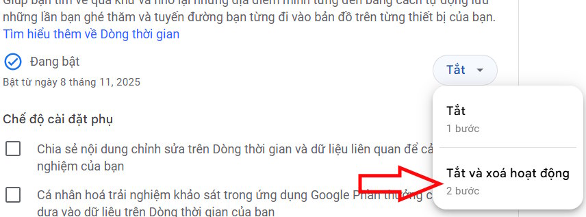 Tắt xóa hoạt động dòng thời gian Google