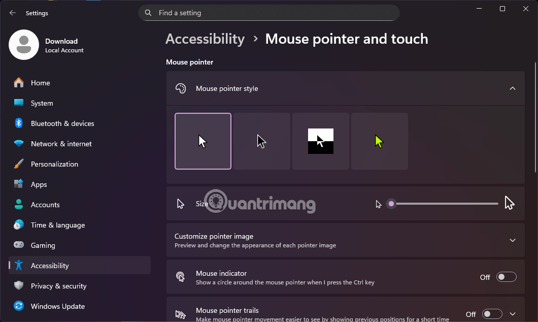 dieu chinh con tro chuot win 11