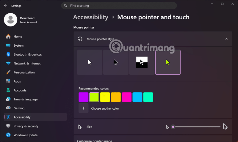 dieu chinh con tro chuot win 11