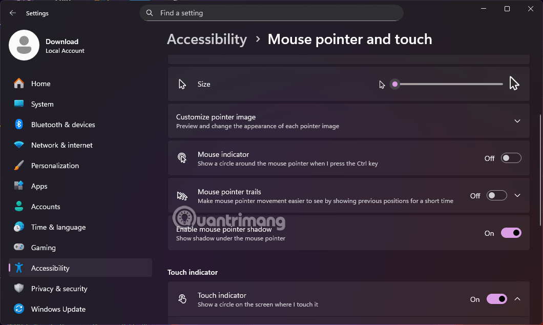 dieu chinh con tro chuot win 11