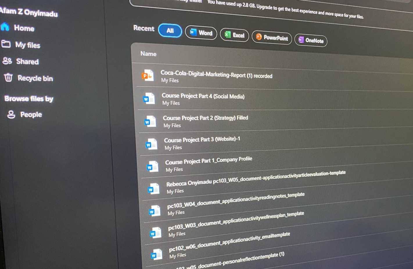 Giao diện trực tuyến mặc định của OneDrive