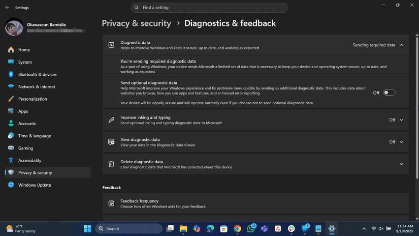 Trang Diagnostics and feedback trong Windows 11 Settings