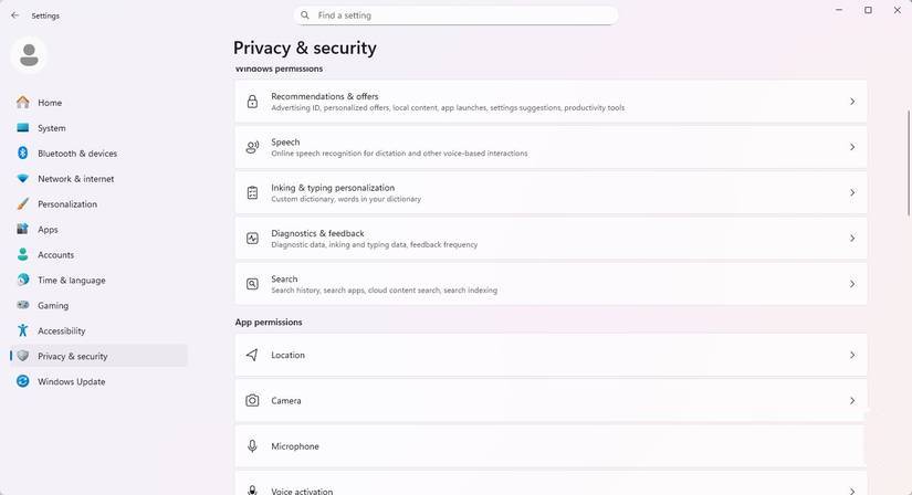 Quyền vị trí ứng dụng trên Windows