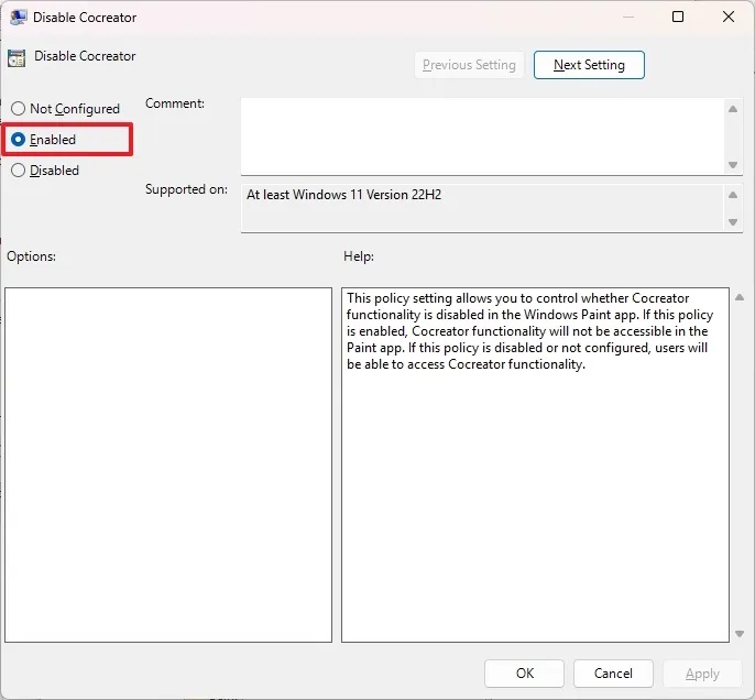 Tắt AI trong Paint qua Local Group Policy