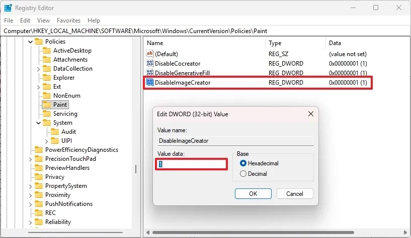 Vô hiệu hóa AI trong Paint Windows 11 bằng Registry