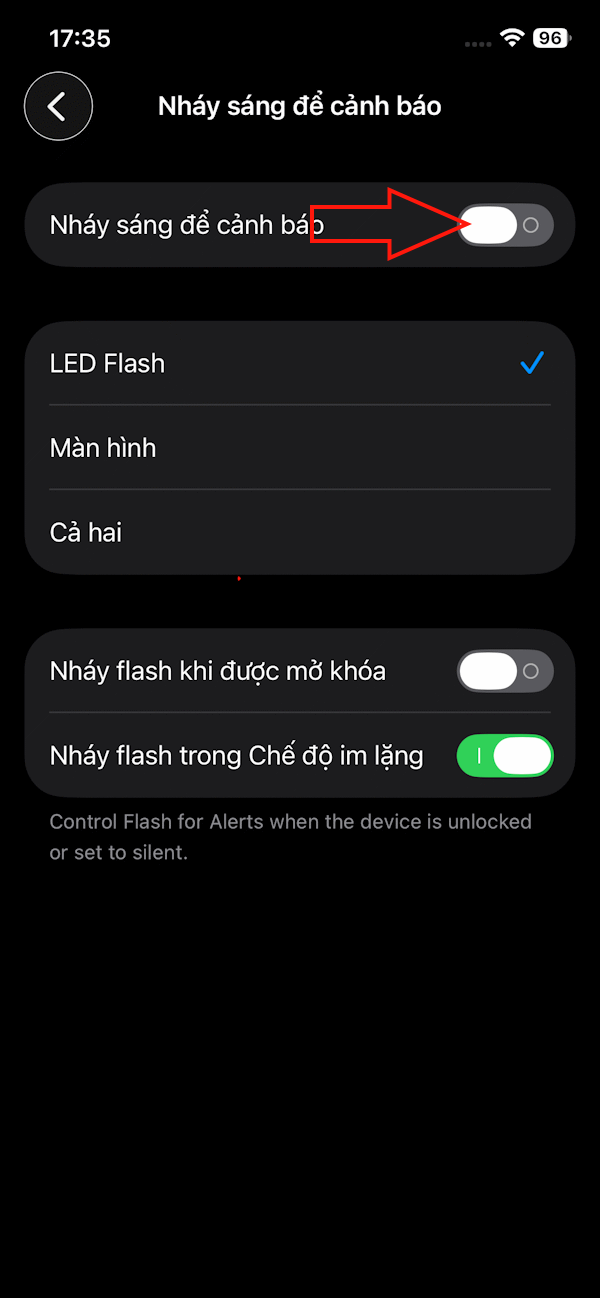 Chế độ nháy sáng cảnh báo iPhone