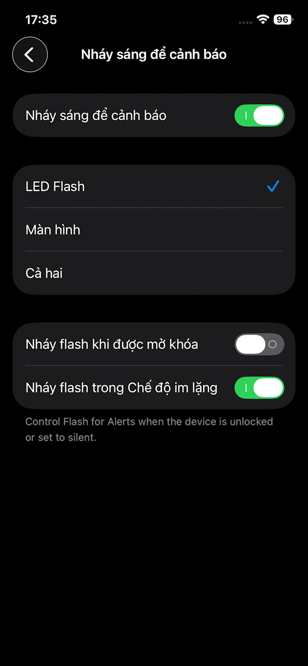 Bật nháy sáng cảnh báo iPhone
