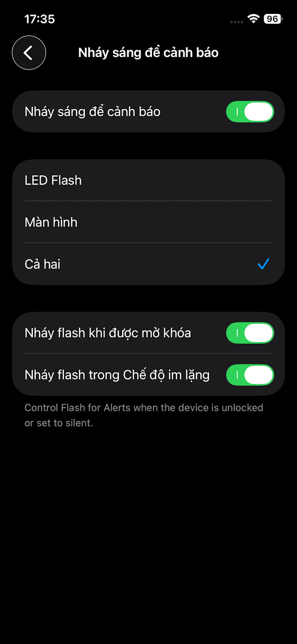 Bật nháy sáng khi mở khóa iPhone
