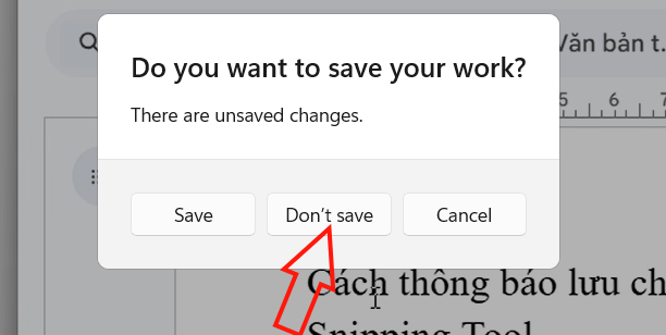 Thông báo lưu chỉnh sửa video ghi màn hình Snipping Tool