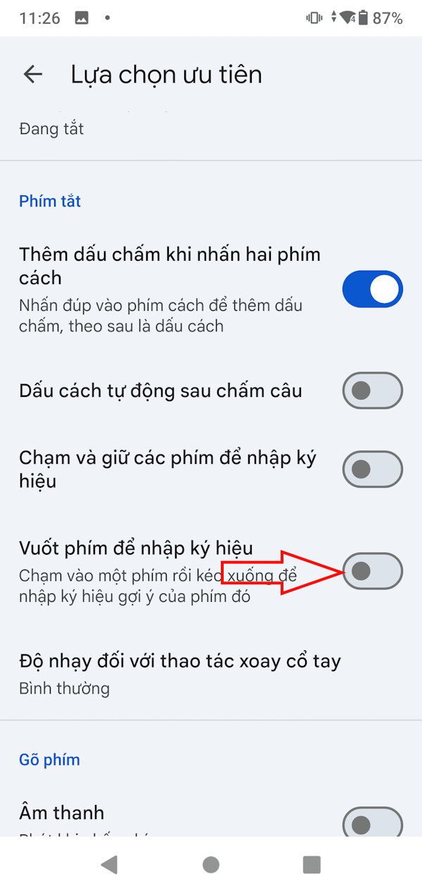 Vuốt nhập ký tự trên Gboard