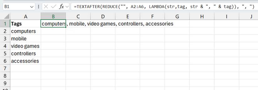 Sử dụng TEXTAFTER với REDUCE trong Excel