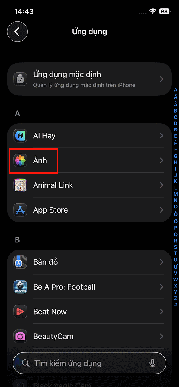 Chỉnh ứng dụng Ảnh 