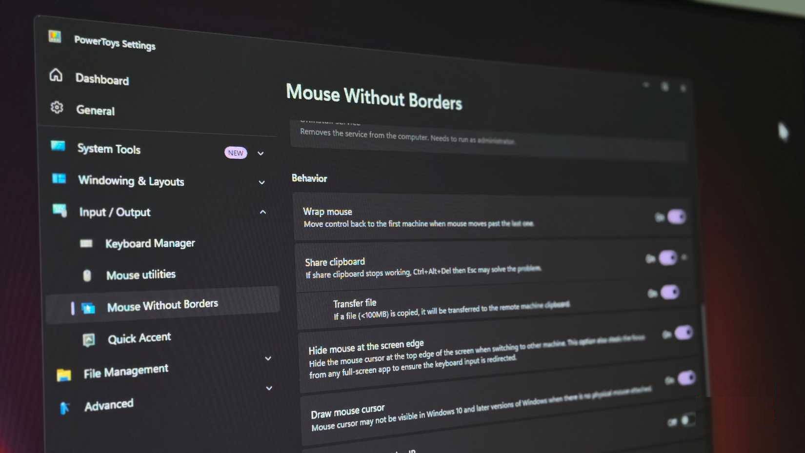 Các tùy chọn của Mouse Without Borders trong PowerToys