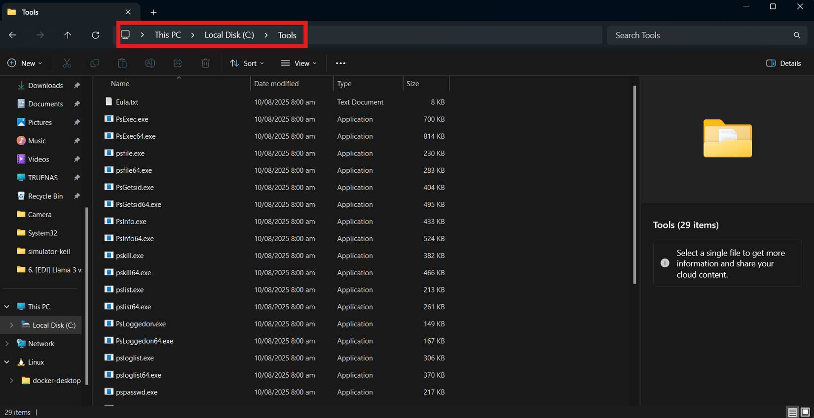 Trích xuất PsTools vào đúng thư mục