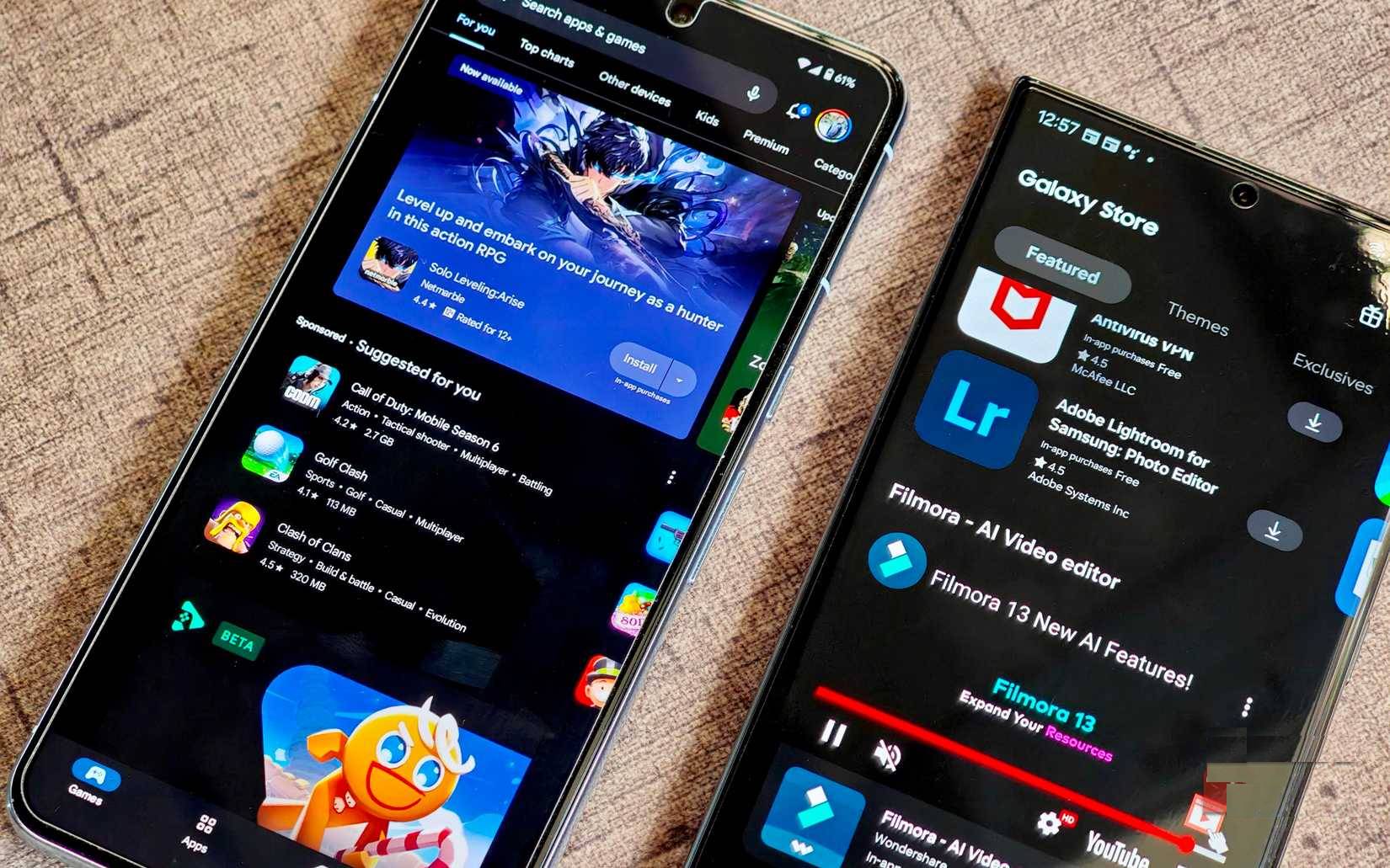 Pixel 8 Pro với Play Store và Galaxy S23 Ultra với Galaxy Store