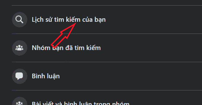 Lịch sử tìm kiếm Facebook máy tính