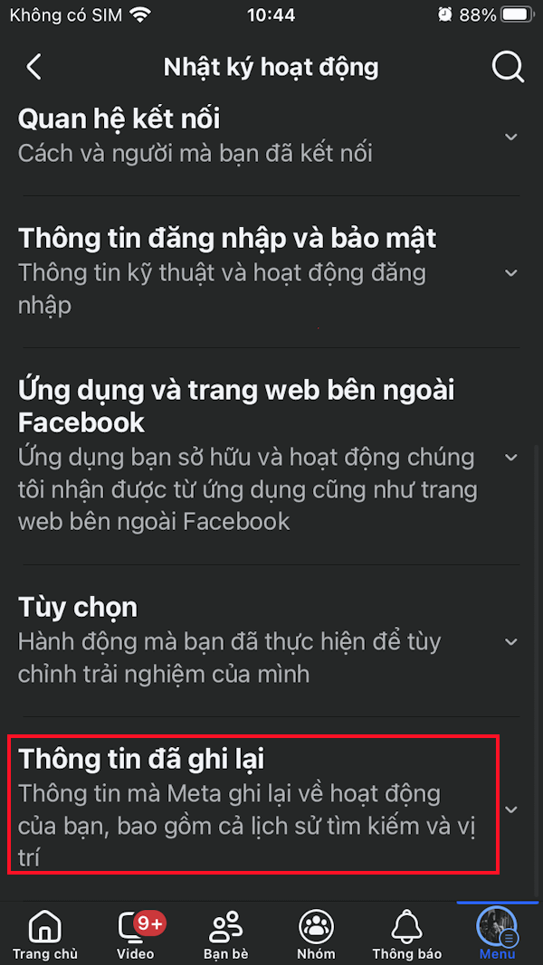 Thông tin Facebook đã ghi lại