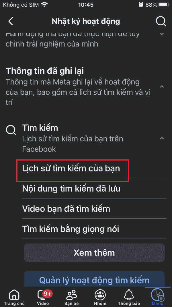 Lịch sử tìm kiếm trên Facebook